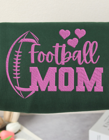Football Mom Pink Embroidered Sweatshirt – Cute Game Day Crewneck for Moms
