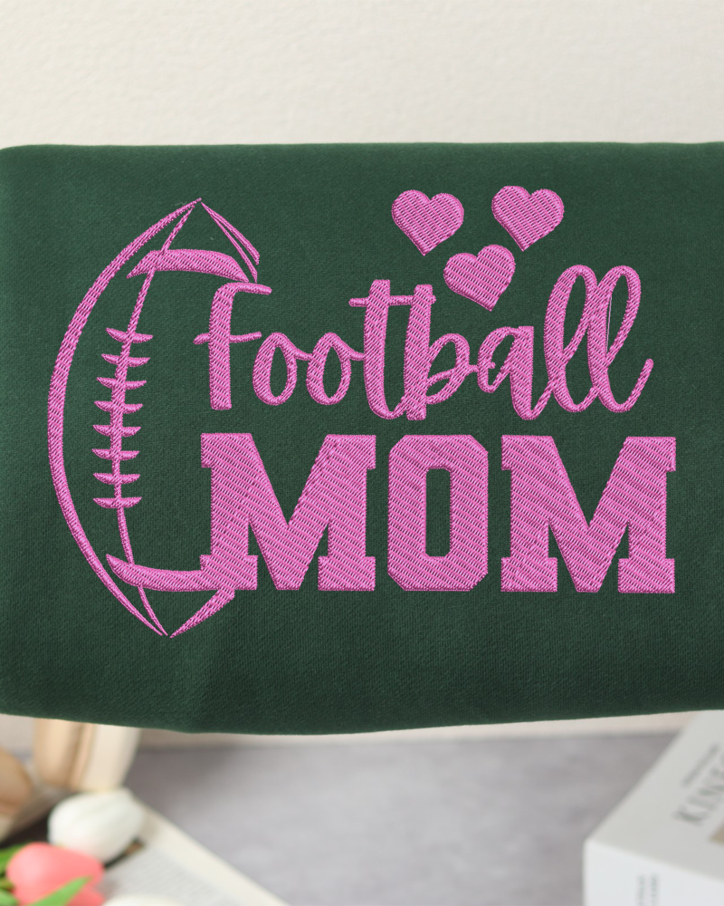 Football Mom Pink Embroidered Sweatshirt – Cute Game Day Crewneck for Moms