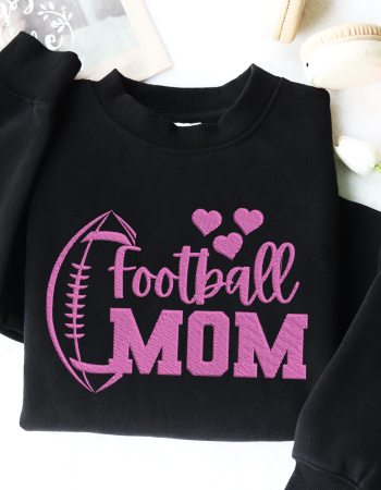 Football Mom Pink Embroidered Sweatshirt – Cute Game Day Crewneck for Moms