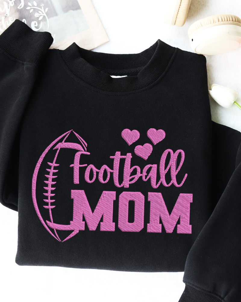 Football Mom Pink Embroidered Sweatshirt – Cute Game Day Crewneck for Moms