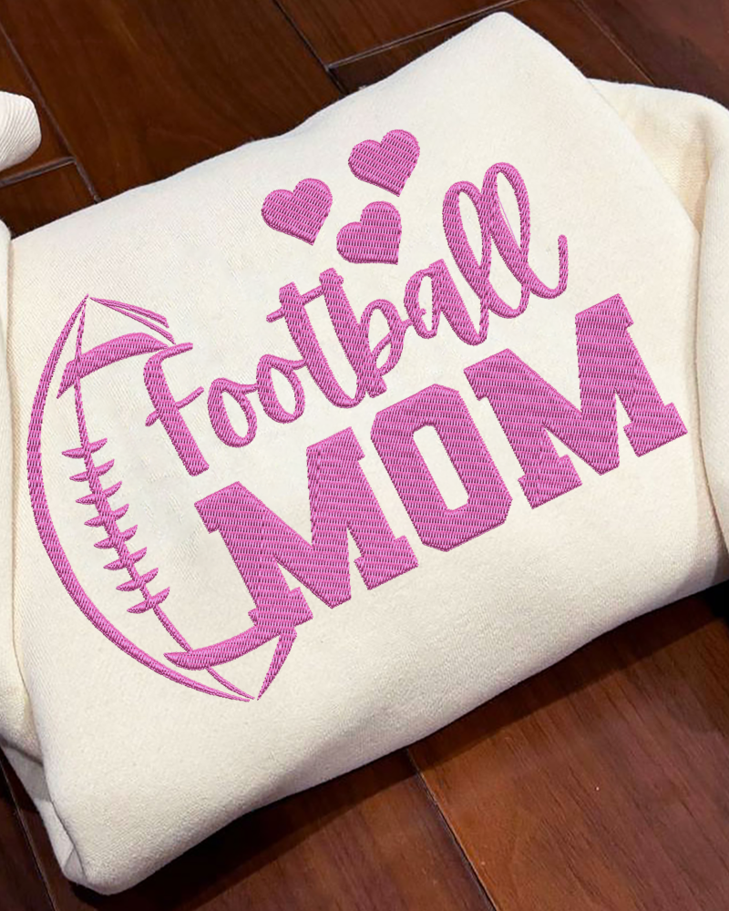 Football Mom Pink Embroidered Sweatshirt – Cute Game Day Crewneck for Moms