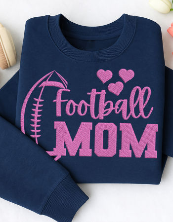 Football Mom Pink Embroidered Sweatshirt – Cute Game Day Crewneck for Moms