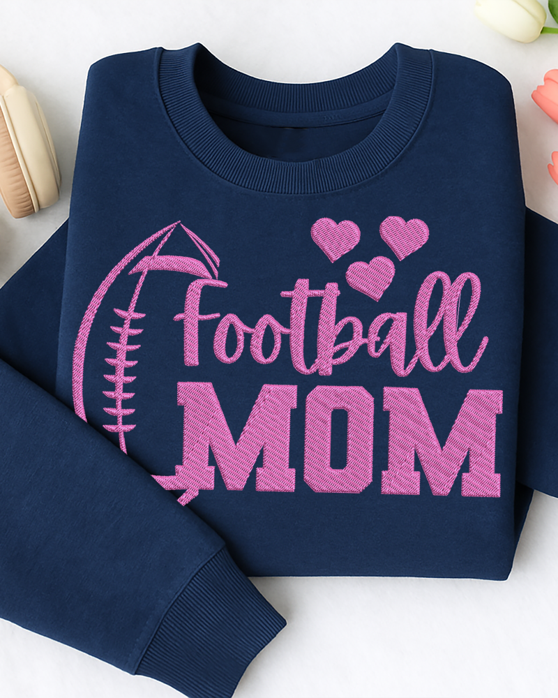 Football Mom Pink Embroidered Sweatshirt – Cute Game Day Crewneck for Moms