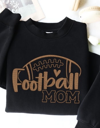 Football Mom Brown Embroidered Sweatshirt – Cozy Game Day Crewneck for Proud Moms