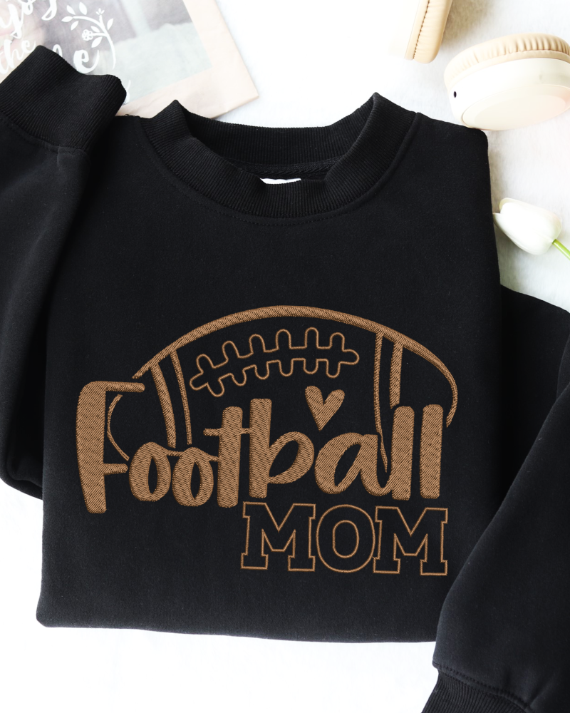 Football Mom Brown Embroidered Sweatshirt – Cozy Game Day Crewneck for Proud Moms