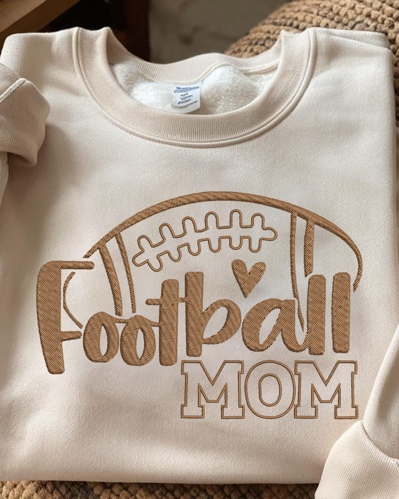 Football Mom Brown Embroidered Sweatshirt – Cozy Game Day Crewneck for Proud Moms