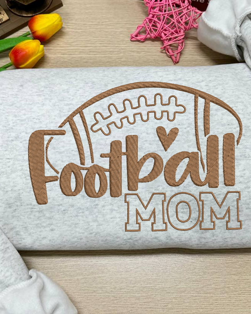 Football Mom Brown Embroidered Sweatshirt – Cozy Game Day Crewneck for Proud Moms