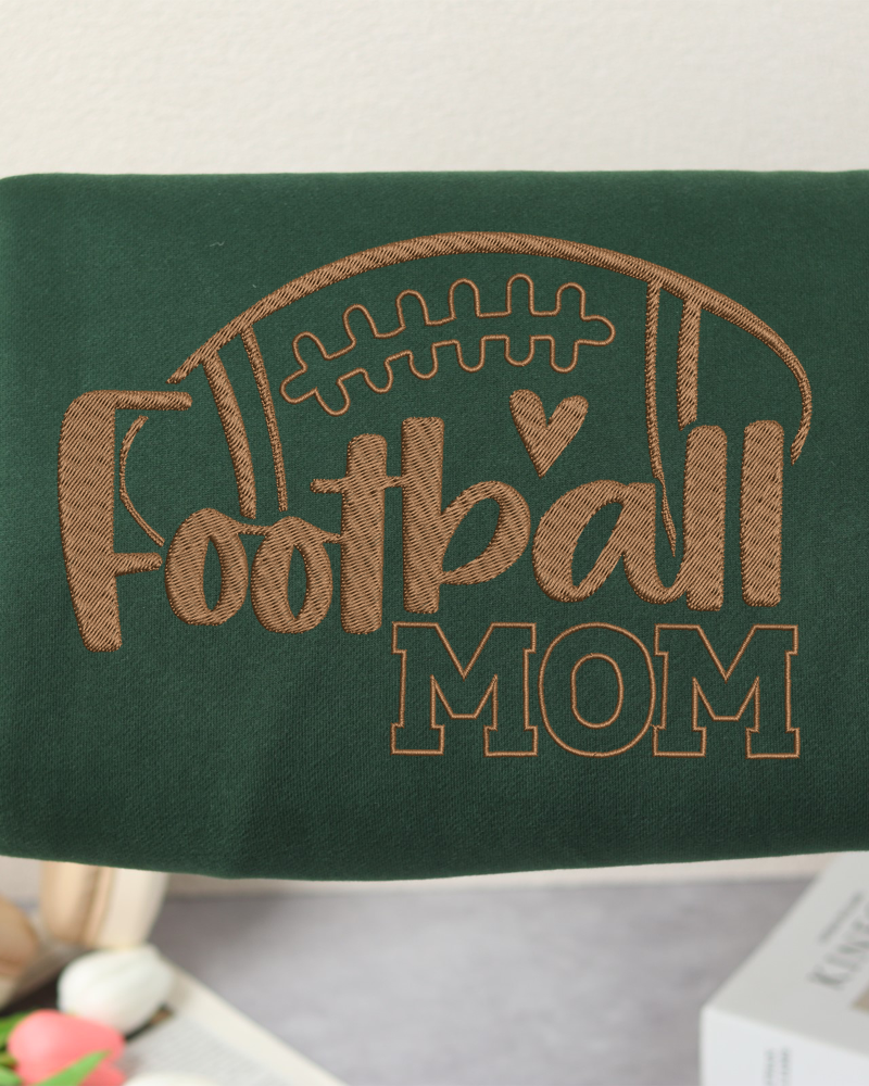 Football Mom Brown Embroidered Sweatshirt – Cozy Game Day Crewneck for Proud Moms