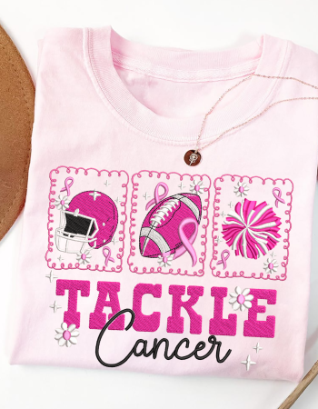 Tackle Cancer Embroidered Sweatshirt – Pink Ribbon Football Crewneck for Breast Cancer Awareness