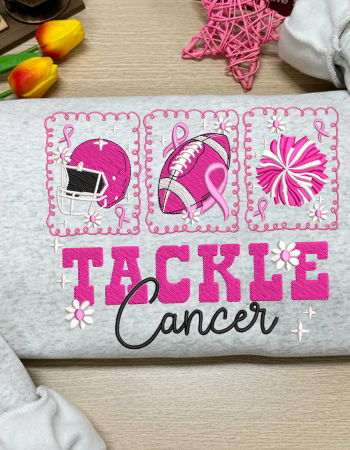Tackle Cancer Embroidered Sweatshirt – Pink Ribbon Football Crewneck for Breast Cancer Awareness