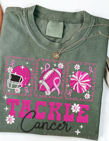 Tackle Cancer Embroidered Sweatshirt – Pink Ribbon Football Crewneck for Breast Cancer Awareness