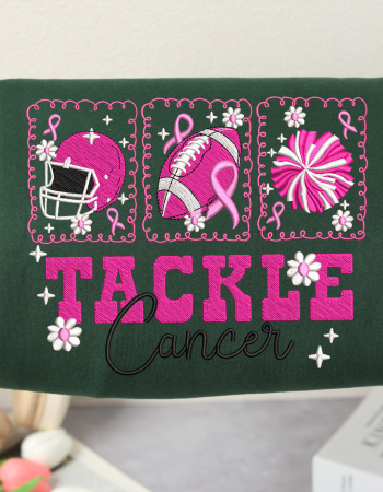 Tackle Cancer Embroidered Sweatshirt – Pink Ribbon Football Crewneck for Breast Cancer Awareness
