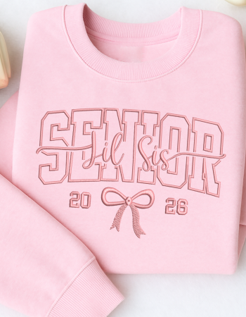 Senior 2026 Lil Sis Embroidered Sweatshirt – Cute Class of 2026 Crewneck with Bow Design