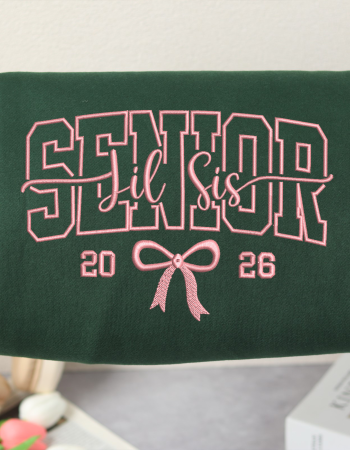 Senior 2026 Lil Sis Embroidered Sweatshirt – Cute Class of 2026 Crewneck with Bow Design