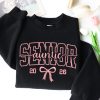 Senior 2026 Auntie Embroidered Sweatshirt – Class of 2026 Crewneck with Pink Bow Design