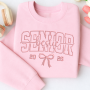 Senior 2026 Bestie Embroidered Sweatshirt – Class of 2026 Crewneck with Pink Bow Design