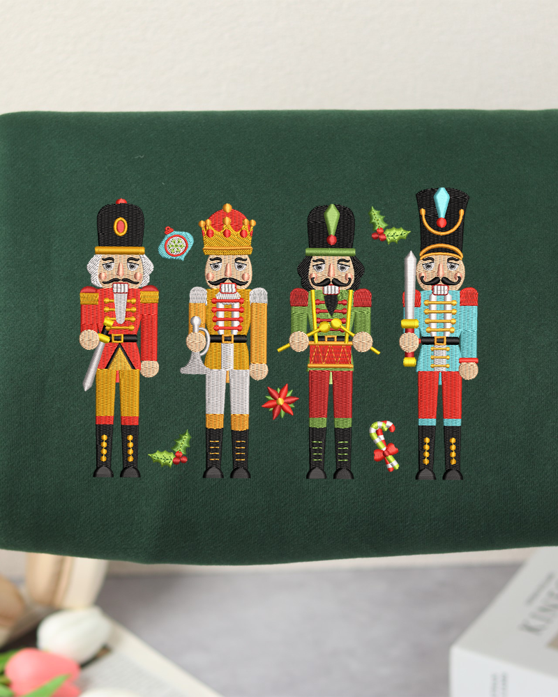 Nutcracker Embroidered Christmas Sweatshirt – Holiday Crewneck with Ornaments