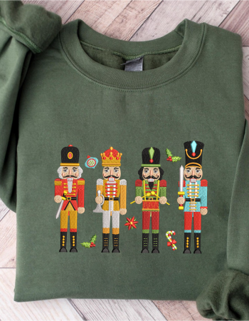 Nutcracker Embroidered Christmas Sweatshirt – Holiday Crewneck with Ornaments