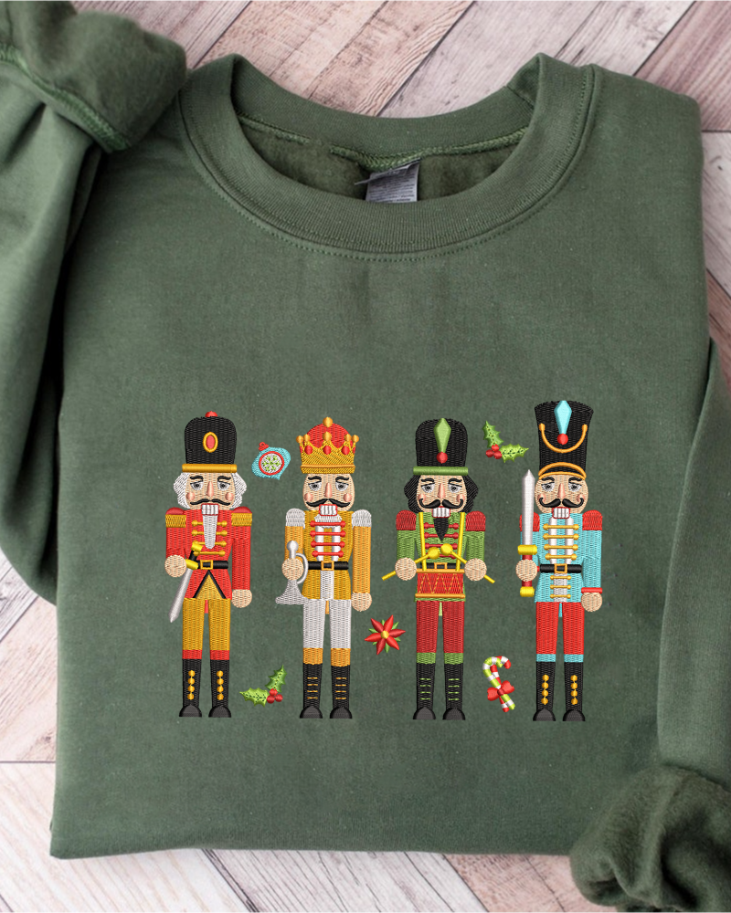 Nutcracker Embroidered Christmas Sweatshirt – Holiday Crewneck with Ornaments