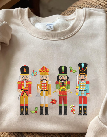 Nutcracker Embroidered Christmas Sweatshirt – Holiday Crewneck with Ornaments