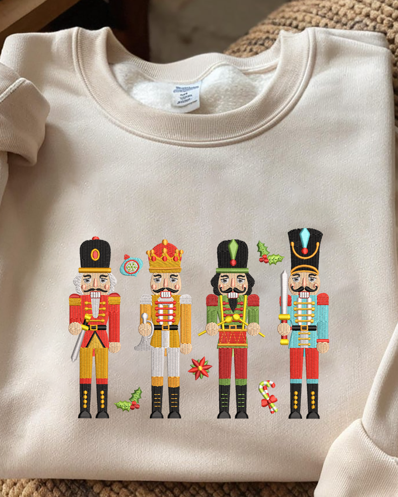 Nutcracker Embroidered Christmas Sweatshirt – Holiday Crewneck with Ornaments
