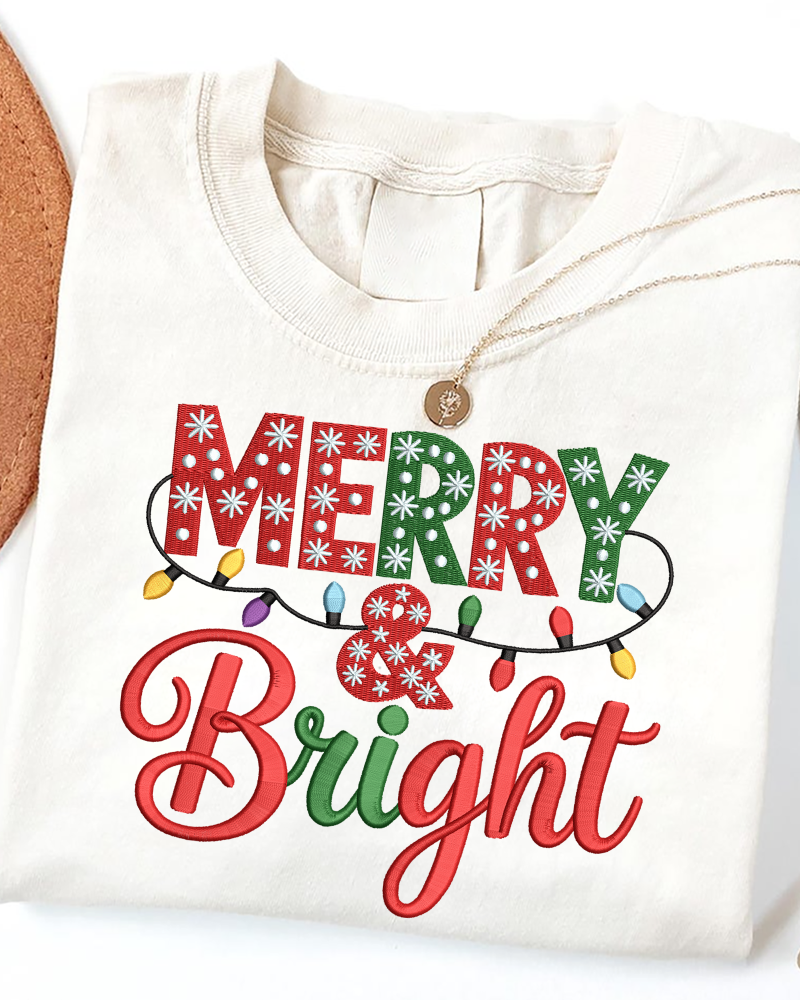 Merry & Bright Embroidered Sweatshirt – Christmas Holiday Crewneck