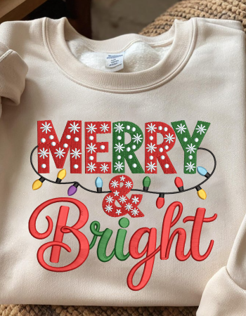 Merry & Bright Embroidered Sweatshirt – Christmas Holiday Crewneck