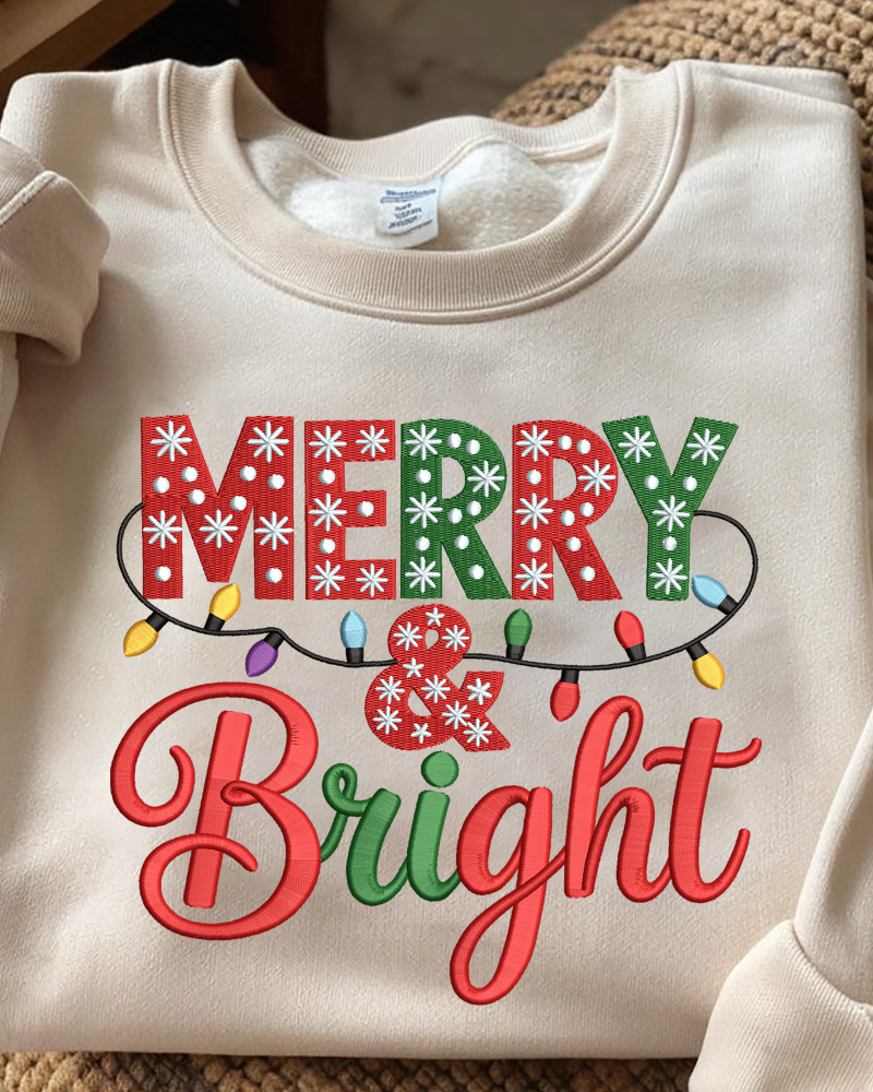 Merry & Bright Embroidered Sweatshirt – Christmas Holiday Crewneck