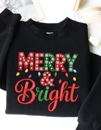 Merry & Bright Embroidered Sweatshirt – Christmas Holiday Crewneck