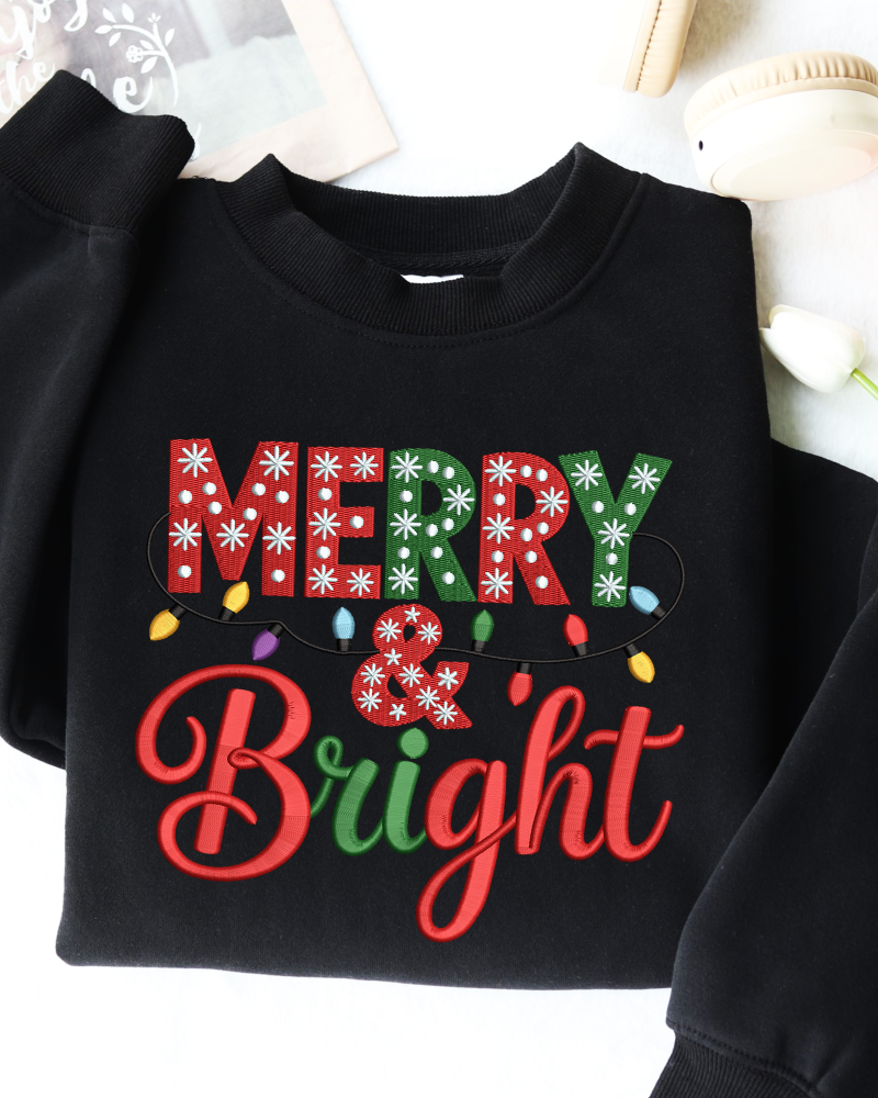 Merry & Bright Embroidered Sweatshirt – Christmas Holiday Crewneck