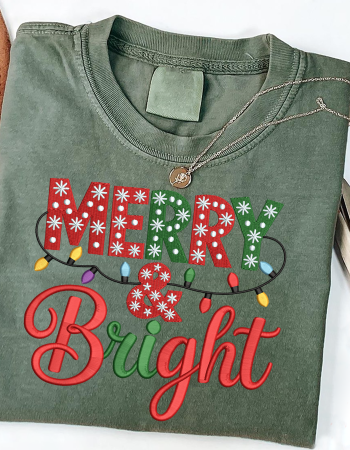 Merry & Bright Embroidered Sweatshirt – Christmas Holiday Crewneck