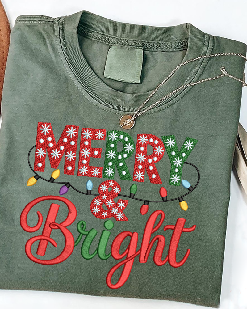 Merry & Bright Embroidered Sweatshirt – Christmas Holiday Crewneck