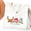Reindeer Santa & Snowman Embroidered Sweatshirt – Merry Christmas Holiday Crewneck
