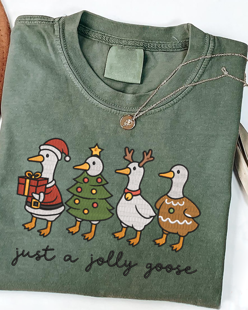 Just a Jolly Goose Embroidered Sweatshirt – Funny Christmas Holiday Crewneck