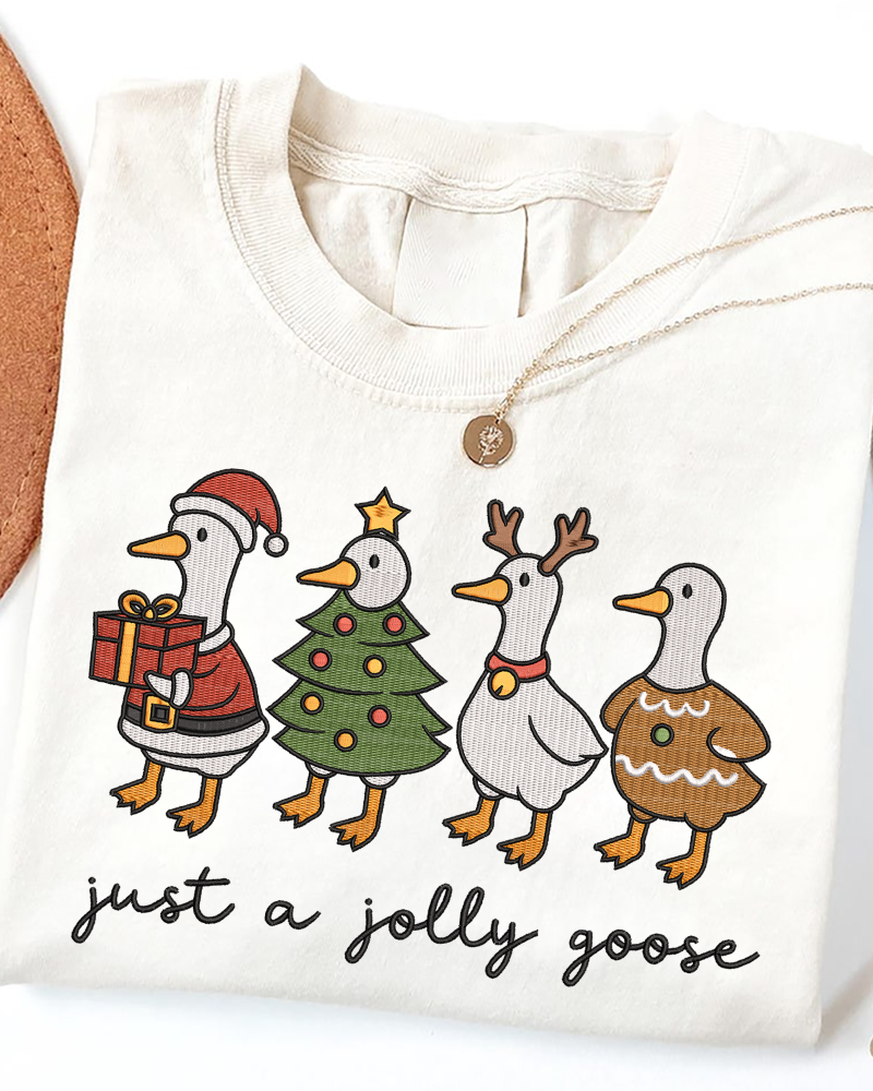 Just a Jolly Goose Embroidered Sweatshirt – Funny Christmas Holiday Crewneck