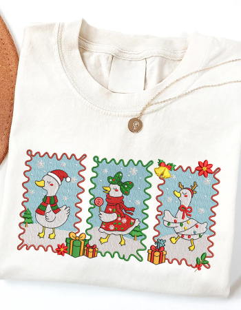 Christmas Goose Postage Stamp Embroidered Sweatshirt – Holiday Crewneck
