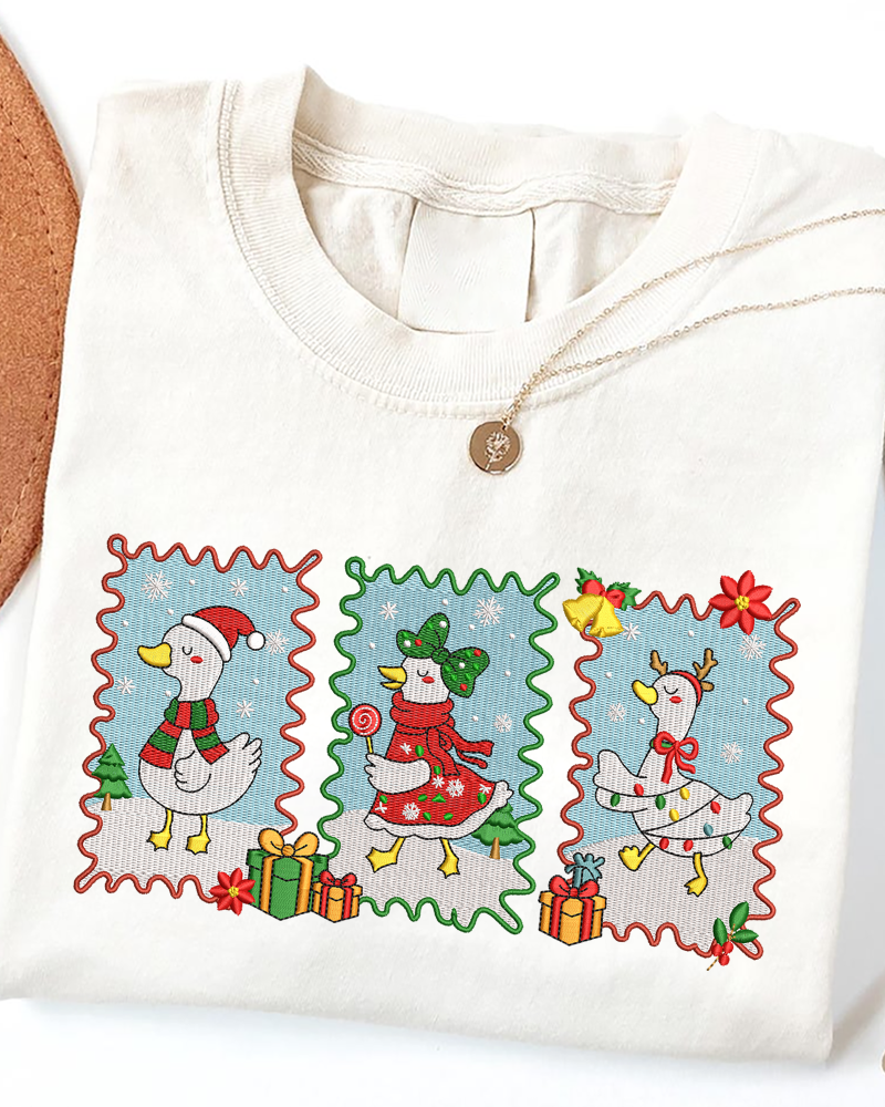 Christmas Goose Postage Stamp Embroidered Sweatshirt – Holiday Crewneck