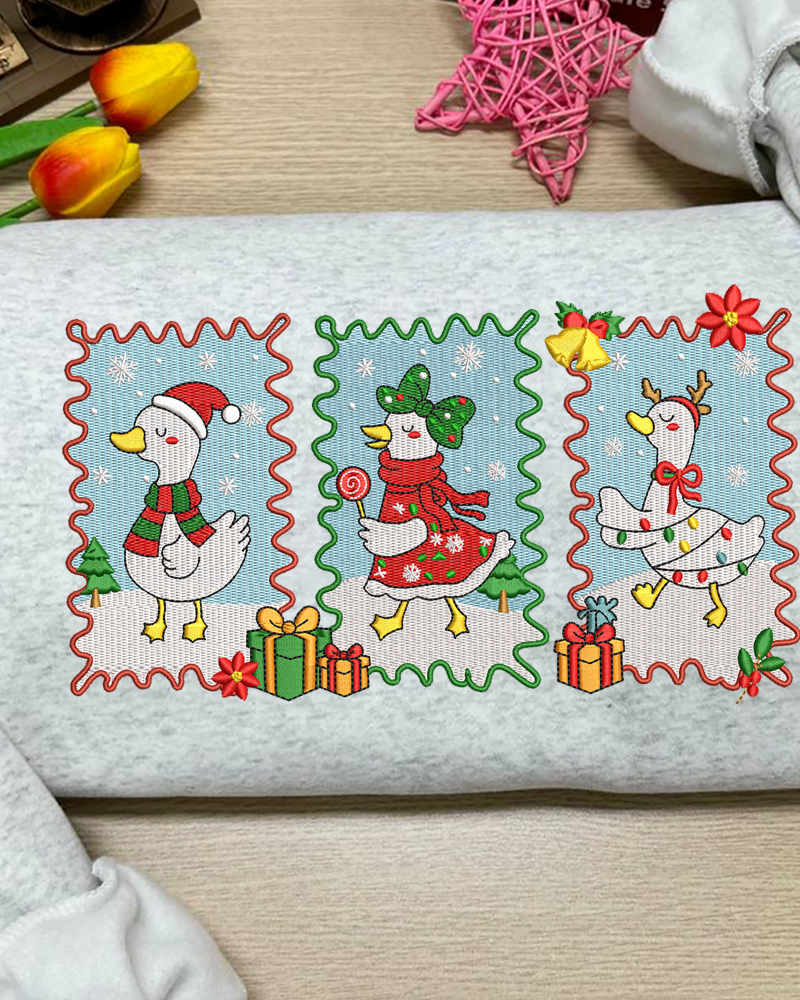Christmas Goose Postage Stamp Embroidered Sweatshirt – Holiday Crewneck