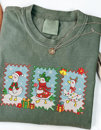 Christmas Goose Postage Stamp Embroidered Sweatshirt – Holiday Crewneck
