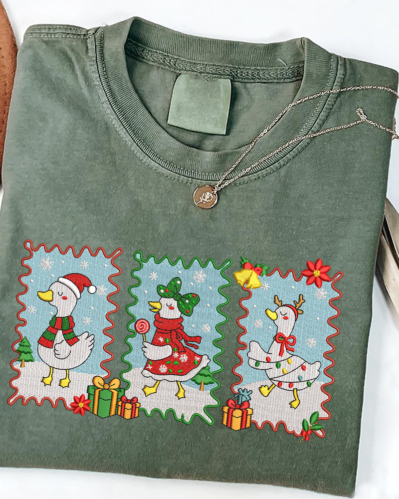 Christmas Goose Postage Stamp Embroidered Sweatshirt – Holiday Crewneck