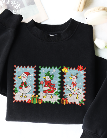Christmas Goose Postage Stamp Embroidered Sweatshirt – Holiday Crewneck