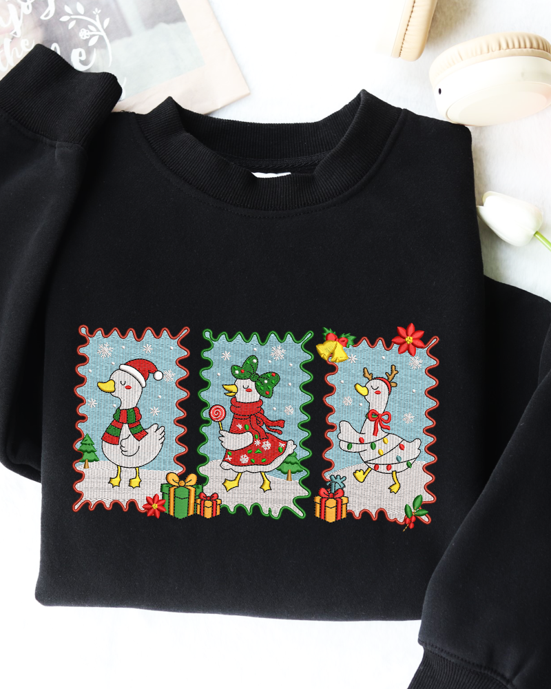 Christmas Goose Postage Stamp Embroidered Sweatshirt – Holiday Crewneck