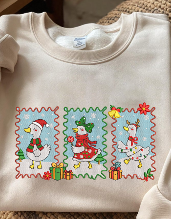 Christmas Goose Postage Stamp Embroidered Sweatshirt – Holiday Crewneck