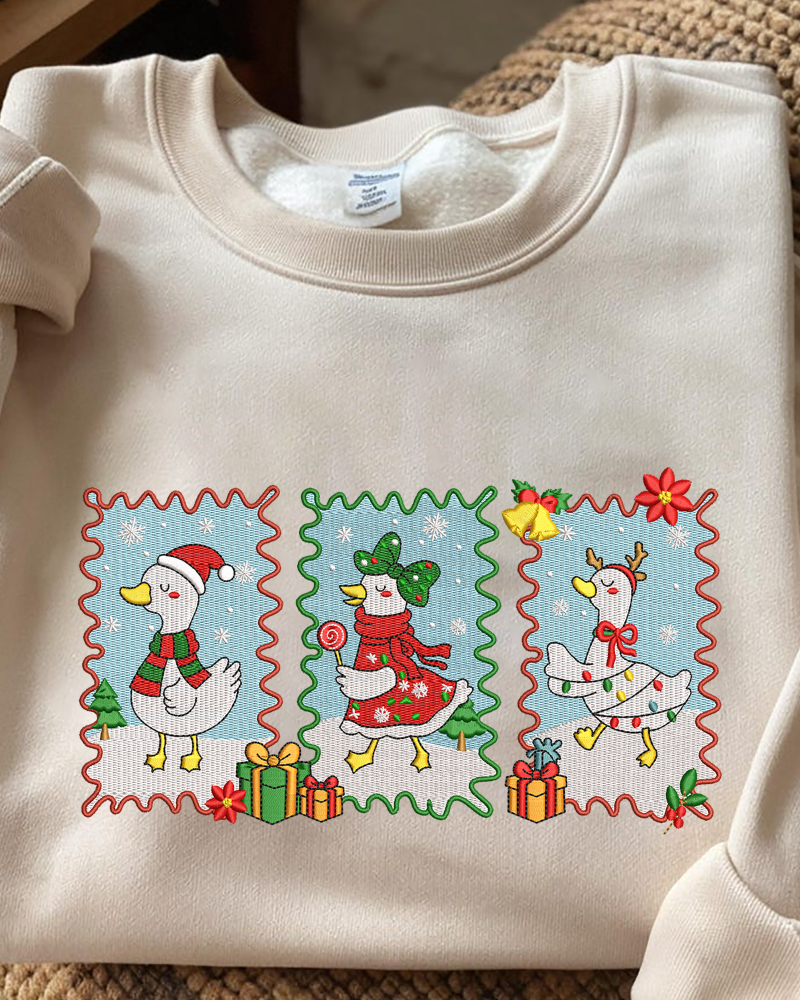 Christmas Goose Postage Stamp Embroidered Sweatshirt – Holiday Crewneck