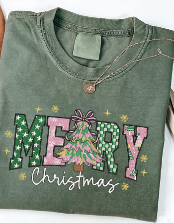 Merry Christmas Tree Embroidered Sweatshirt – Holiday Crewneck