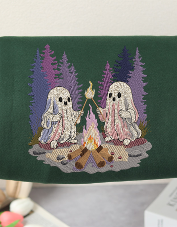 Ghosts by the Campfire Embroidered Sweatshirt – Cozy Halloween Crewneck for Fall Lovers