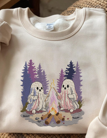 Ghosts by the Campfire Embroidered Sweatshirt – Cozy Halloween Crewneck for Fall Lovers
