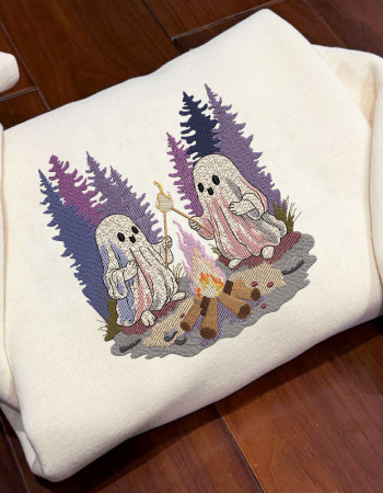 Ghosts by the Campfire Embroidered Sweatshirt – Cozy Halloween Crewneck for Fall Lovers