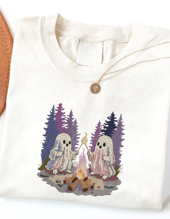 Ghosts by the Campfire Embroidered Sweatshirt – Cozy Halloween Crewneck for Fall Lovers