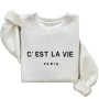 C’EST LA VIE Paris Embroidered Sweatshirt – White Unisex Pullover